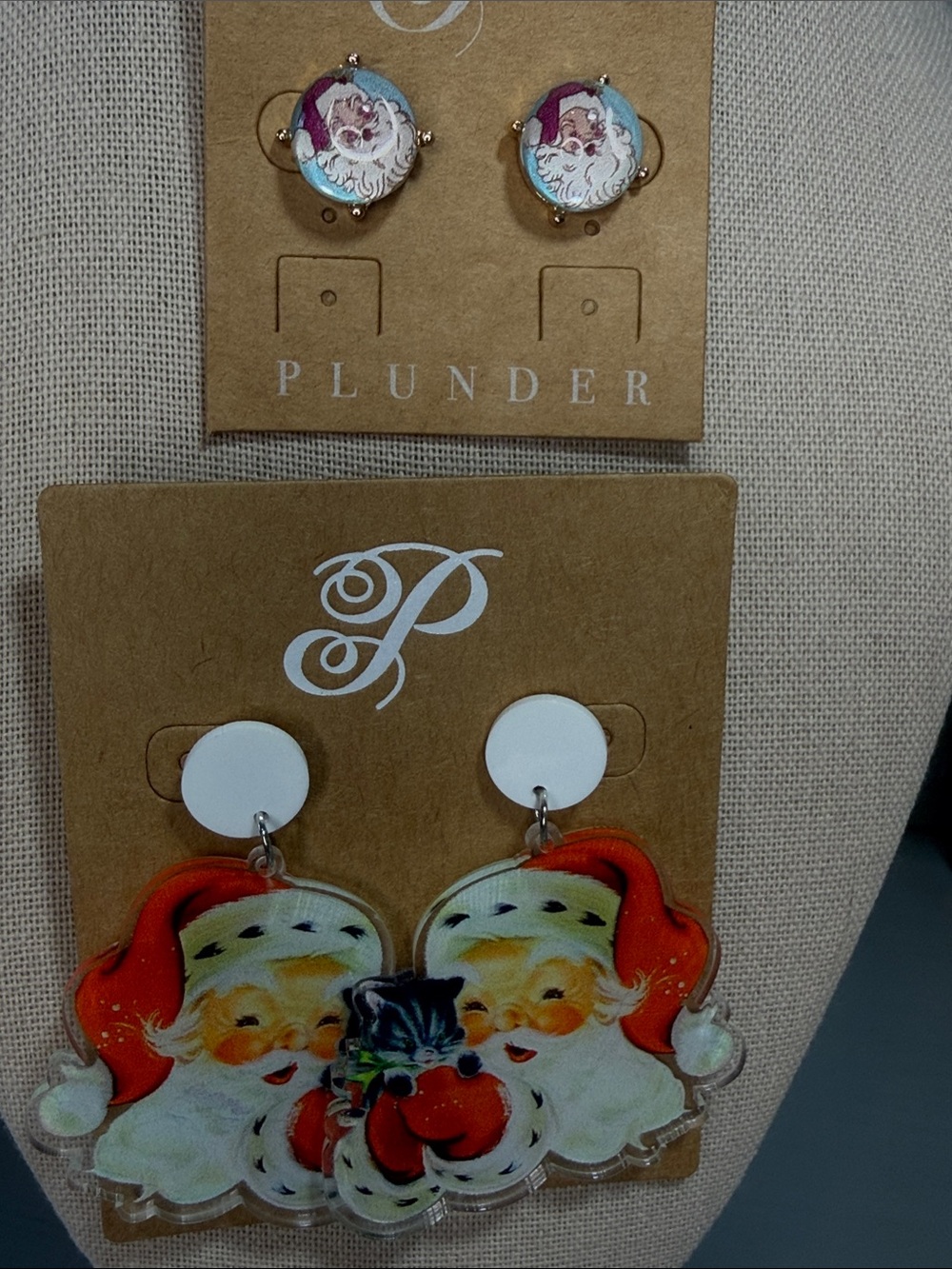 Plunder Vintage Double Santa Drop Earrings - Red, White, Cream